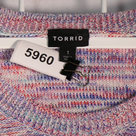 Torrid Tunic Sweater Womens 1X Pink Blue Marled Pullover Cozy Knit Plus Size - Picture 8 of 8